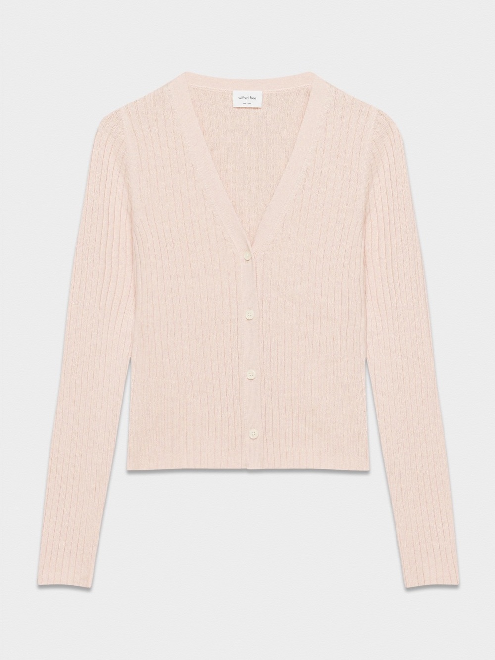 Aritzia Wilfred Light Pink Ribbed V-Neck Button Cardigan - Picture 1 of 2